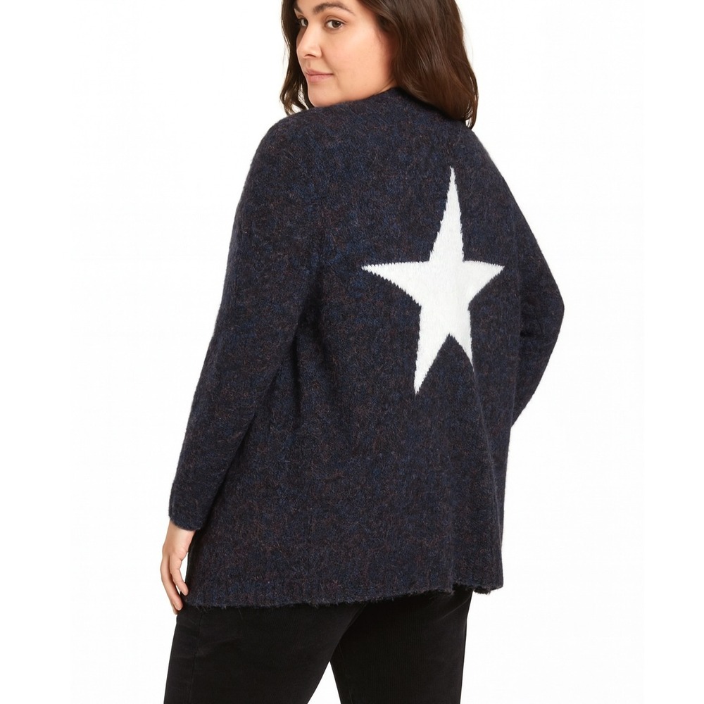 Promesa‎ Open Front Star Cardigan Navy Multi Knit Long Sleeve Sweater